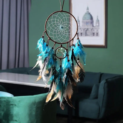 Dream Catcher Tree of Life with Feathers Indians Style Crystal Stone Home Hanging Ornament for Bedroom Dorm Handmade Gift 60cm