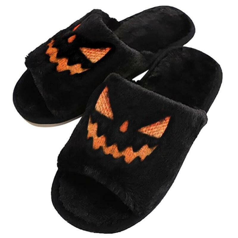 Halloween Pumpkin Slippers Open Toe Women Fuzzy Slippers Color Purple