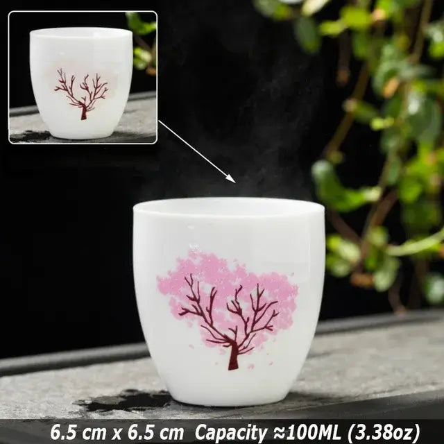 Creative Japanese Magic Sakura Teacup Hot Cold Temperature Discoloration Color Changing Tea Cup Flower Ceramic Kung Fu Tea Set
