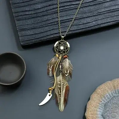 bohemian feather dreamcatcher necklace