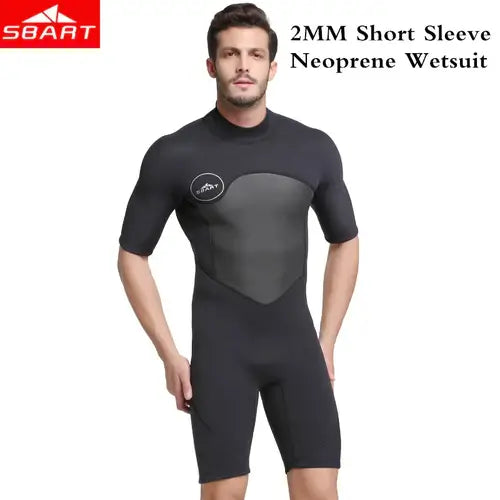 SBART 2mm Neoprene Wetsuit Swimwear Men Short Sleeve Patchwork.