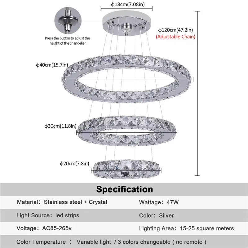 VETRULUS Crystal LED Chandelier with Selectable Size &amp; Controls
