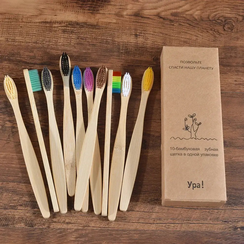Bamboo World Adult Bamboo Toothbrushes - Set of 10