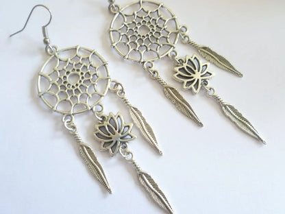 Sterling Silver Raw Amethyst Dream Catcher drop Earrings. Dream catcher dangle earrings