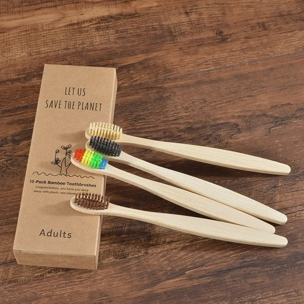 Bamboo World Adult Bamboo Toothbrushes - Set of 10