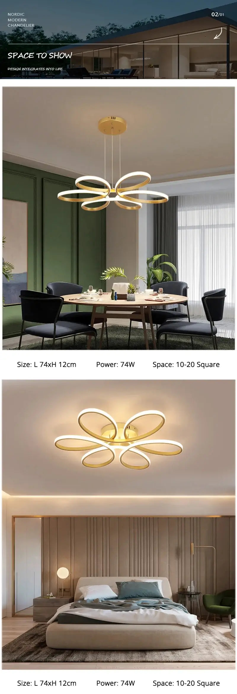 VETRULUS Flower LED Ceiling Light, 58 cm, Style A or B