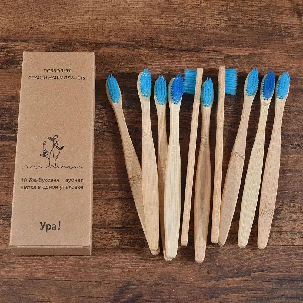 Bamboo World Adult Bamboo Toothbrushes - Set of 10
