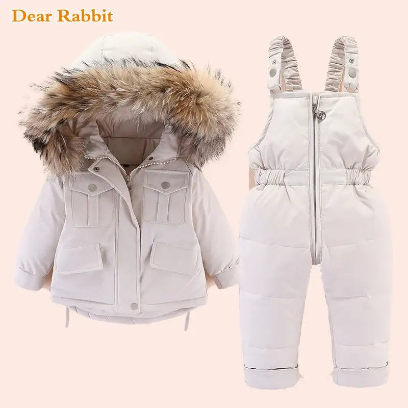 2025 Winter Down Jacket for Girl clothes Kids Overalls Snowsuit Baby Boy over coat Toddler New Year Clothing Set parka real fur
