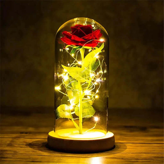 Valentines Day Gift for Girlfriend Eternal Rose LED Light Foil Flower In Glass Cover Mothers Day Wedding favors Bridesmaid Gift.