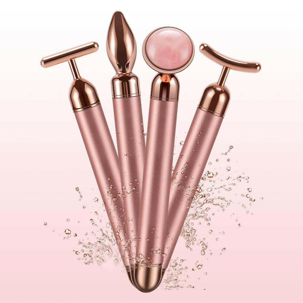 4 in 1 Vibrating Rose Quartz Roller Face Roller Eye Massager Jade.