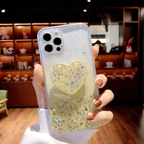 Buy 1 Get 1 Free Sequins Glitter Case with Love Stand for iPhone
