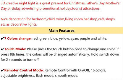 Horse 3D Illusion LED Night Light with Remote