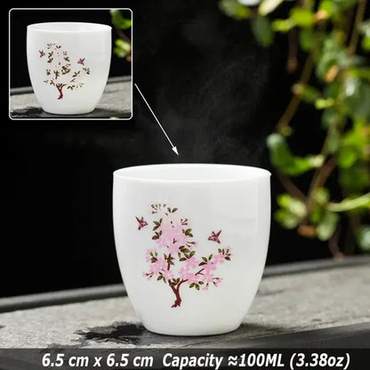 Creative Japanese Magic Sakura Teacup Hot Cold Temperature Discoloration Color Changing Tea Cup Flower Ceramic Kung Fu Tea Set