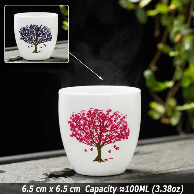 Creative Japanese Magic Sakura Teacup Hot Cold Temperature Discoloration Color Changing Tea Cup Flower Ceramic Kung Fu Tea Set