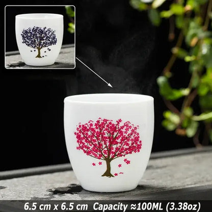 Creative Japanese Magic Sakura Teacup Hot Cold Temperature Discoloration Color Changing Tea Cup Flower Ceramic Kung Fu Tea Set