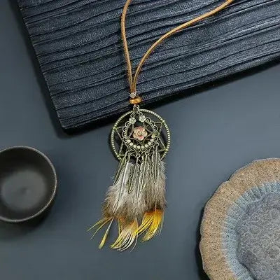 bohemian feather dreamcatcher necklace
