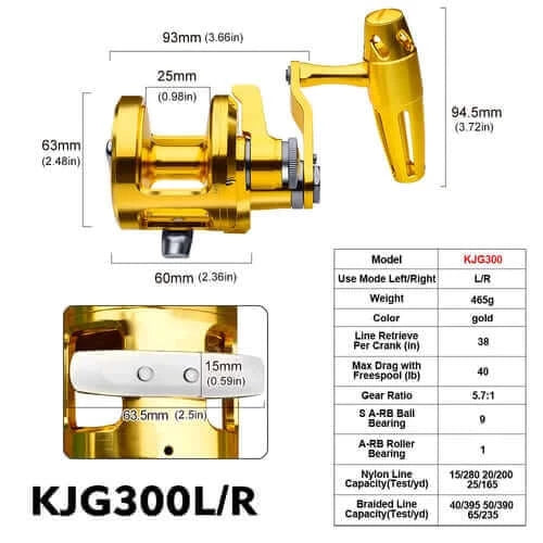 KATYUSHA Trolling Reel 5.7:1 CNC Machined Aluminum Jigging Reel 40LB.