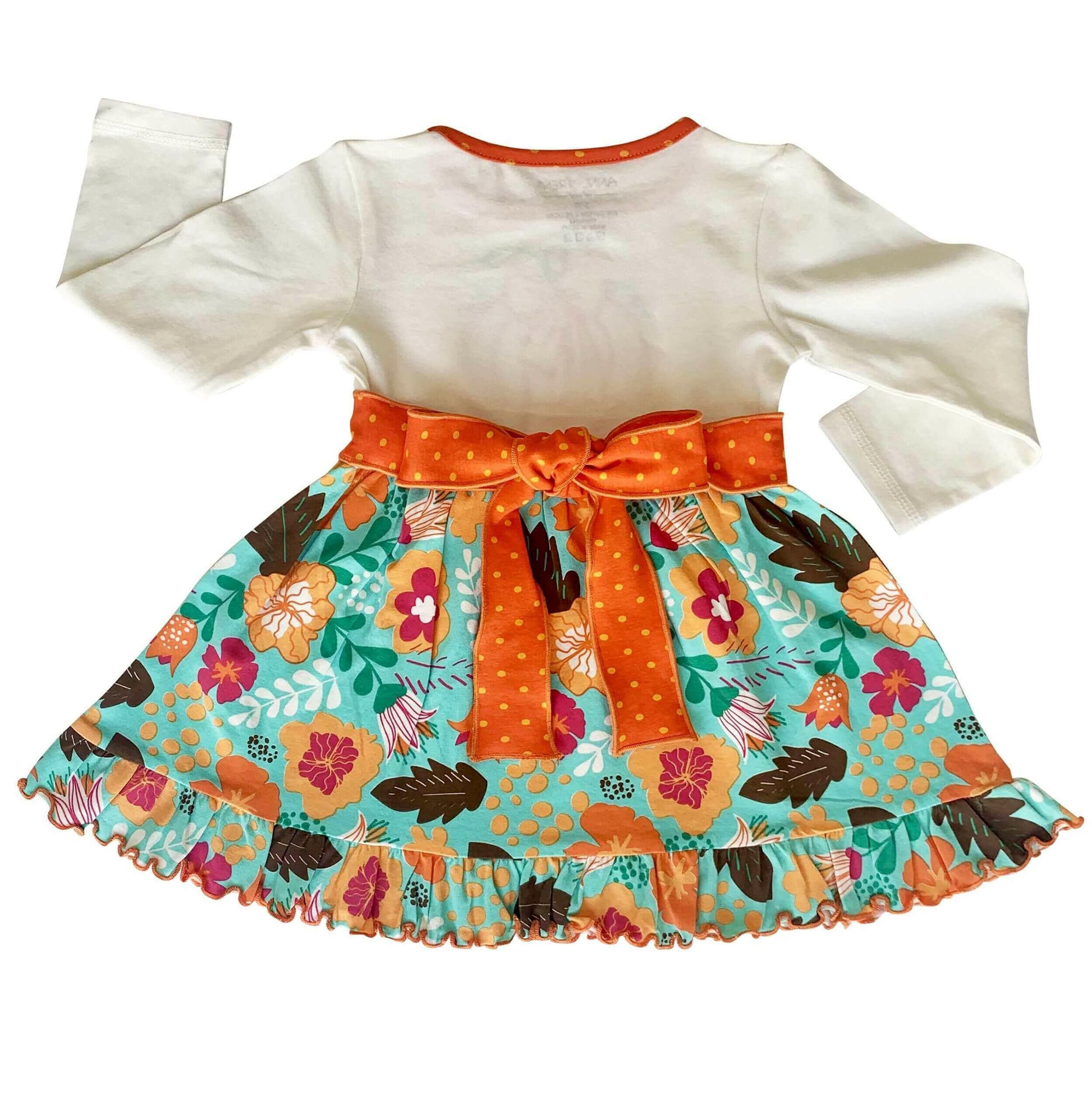 Girls Vibrant Autumn Floral Pumpkin Thanksgiving Dress & Leggings.