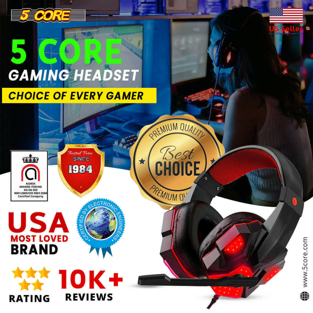 5 CORE Gaming Headset for PS4 PC One PS5 Console Controller, Noise