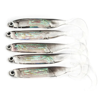 5-Pack Soft Fishing Lures with Tail Style Options