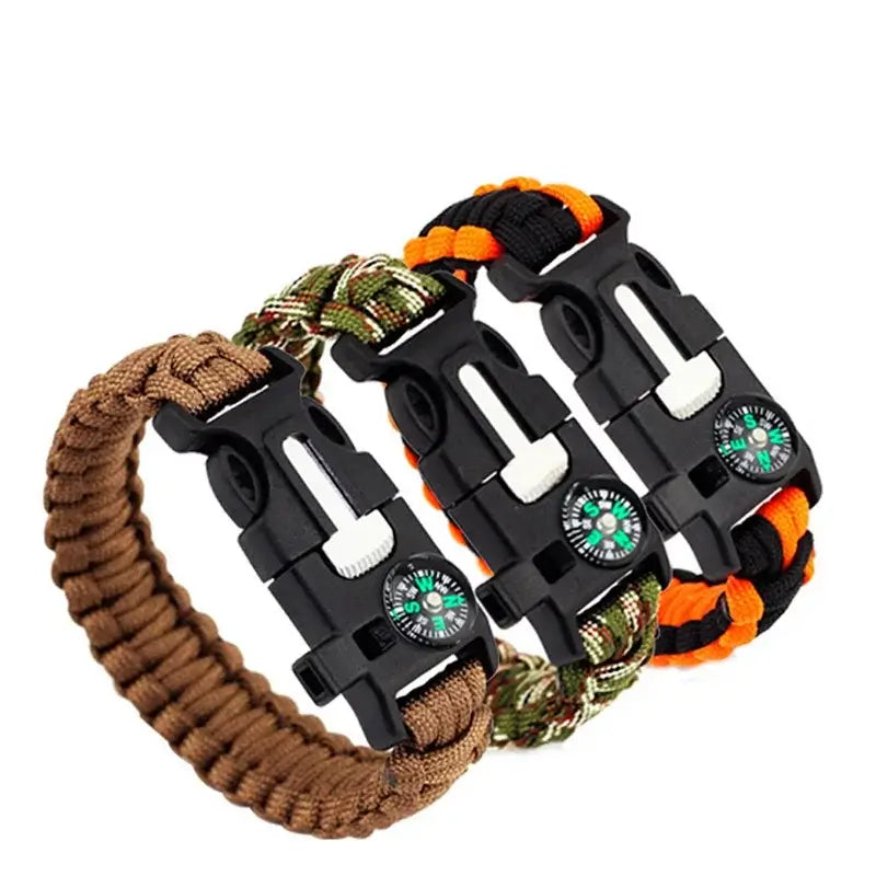 4 in 1 Emergency Survival Bracelet For Men Outdoor Rescue Parachute Cord Wristband Whistle Compass Paracord NO Flintstones