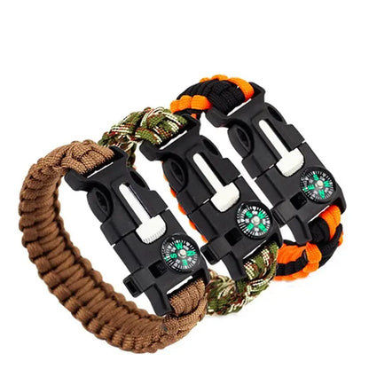 4 in 1 Emergency Survival Bracelet For Men Outdoor Rescue Parachute Cord Wristband Whistle Compass Paracord NO Flintstones