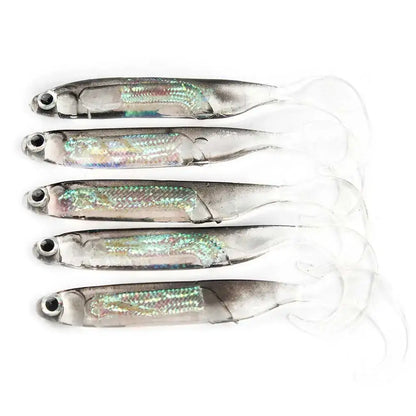 5-Pack Soft Fishing Lures with Tail Style Options