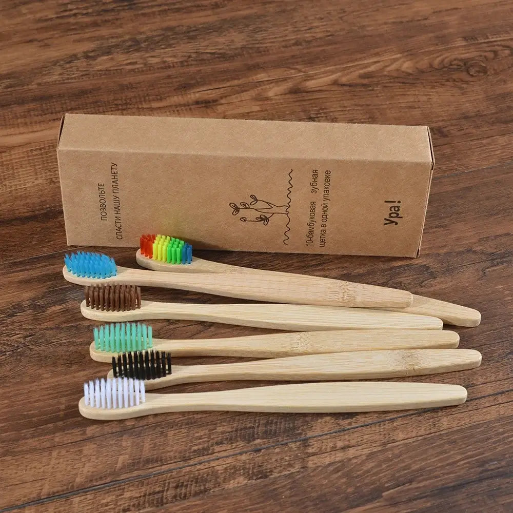 Bamboo World Adult Bamboo Toothbrushes - Set of 10