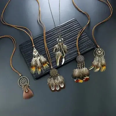 bohemian feather dreamcatcher necklace