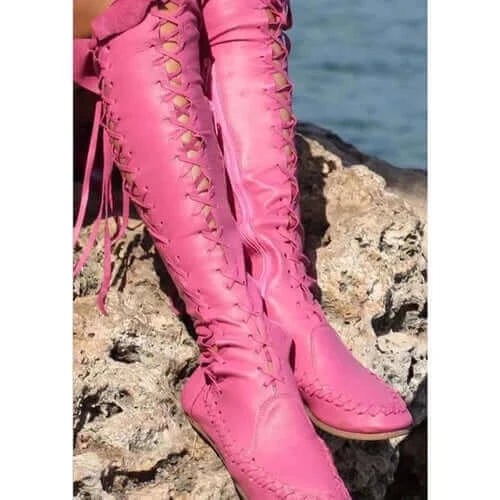 High Quality New PU Boots For Women Sexy Lace-up Over The Knee Boots.