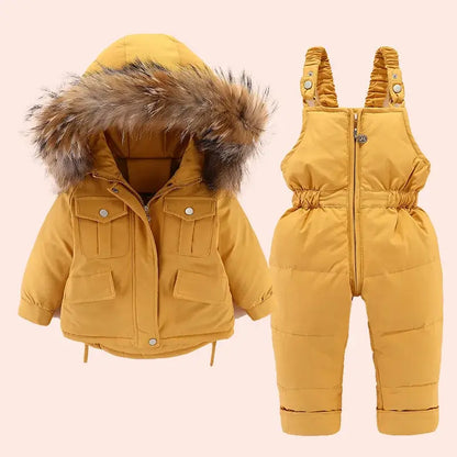 2025 Winter Down Jacket for Girl clothes Kids Overalls Snowsuit Baby Boy over coat Toddler New Year Clothing Set parka real fur