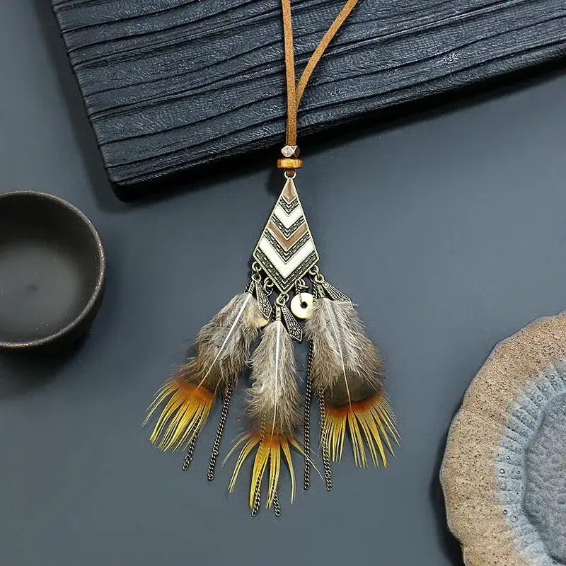 bohemian feather dreamcatcher necklace