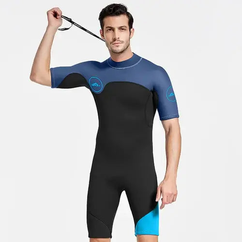 SBART 2mm Neoprene Wetsuit Swimwear Men Short Sleeve Patchwork.