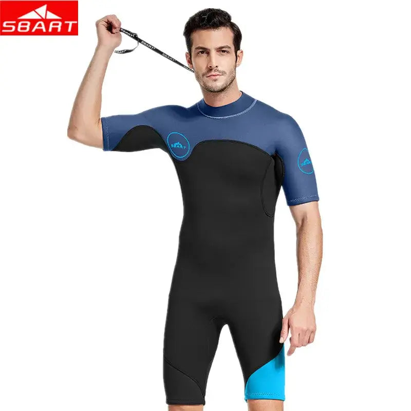 SBART 2mm Neoprene Wetsuit Swimwear Men Short Sleeve Patchwork.