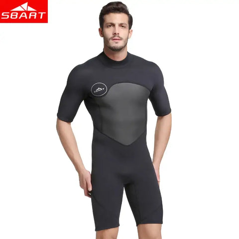 SBART 2mm Neoprene Wetsuit Swimwear Men Short Sleeve Patchwork.