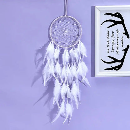 Dream Catcher Tree of Life with Feathers Indians Style Crystal Stone Home Hanging Ornament for Bedroom Dorm Handmade Gift 60cm