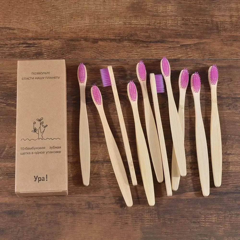 Bamboo World Adult Bamboo Toothbrushes - Set of 10
