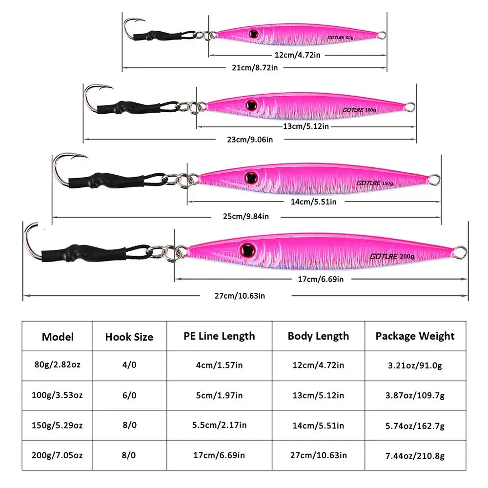 Goture 1PC Saltwater Metal Fishing Lure Jig Spoon 80g 100g 150g 200g