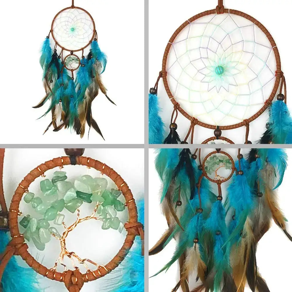 Dream Catcher Tree of Life with Feathers Indians Style Crystal Stone Home Hanging Ornament for Bedroom Dorm Handmade Gift 60cm