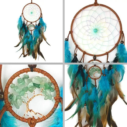 Dream Catcher Tree of Life with Feathers Indians Style Crystal Stone Home Hanging Ornament for Bedroom Dorm Handmade Gift 60cm