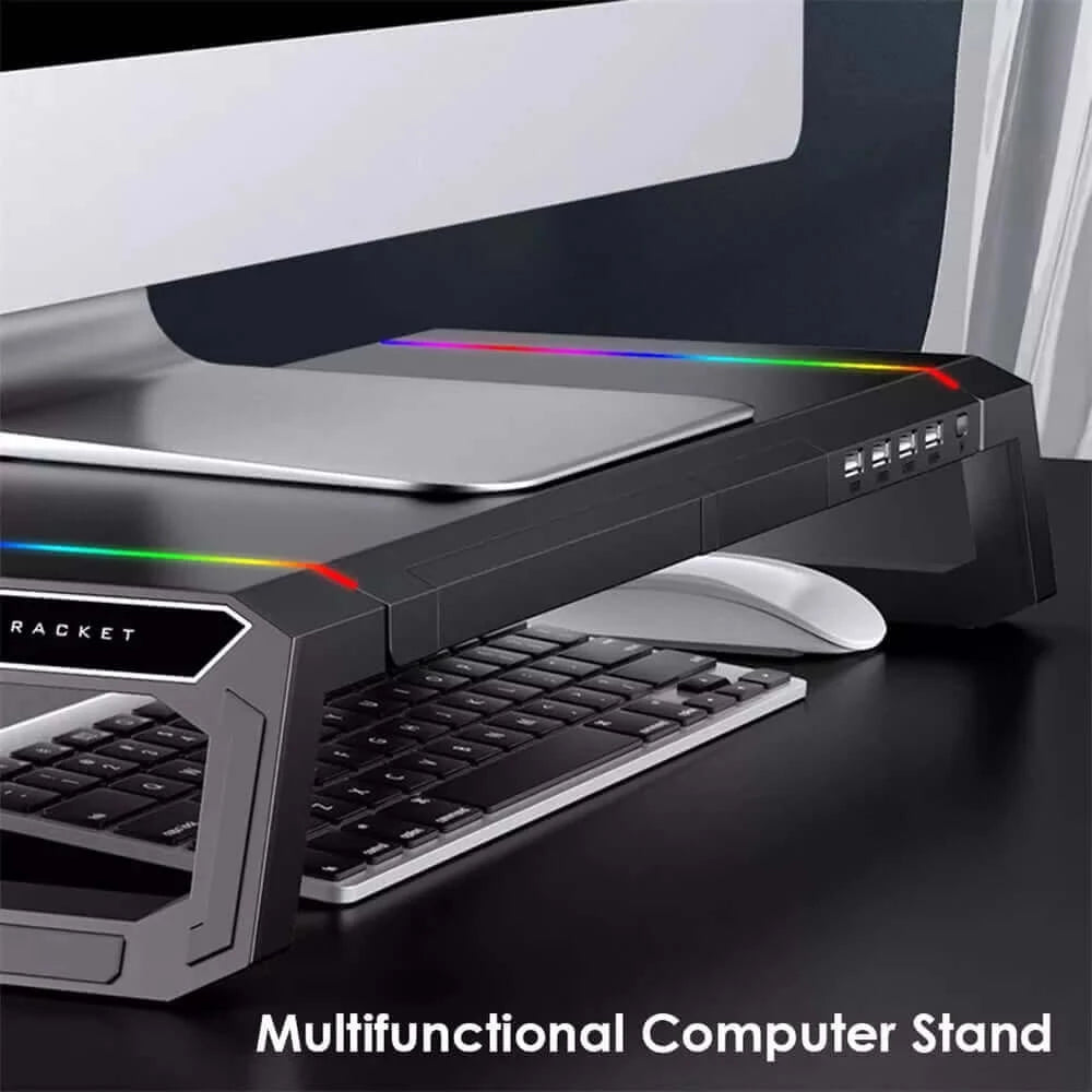 RGB Monitor Stand 4 USB Charging Desk Organizer Bracket Computer.