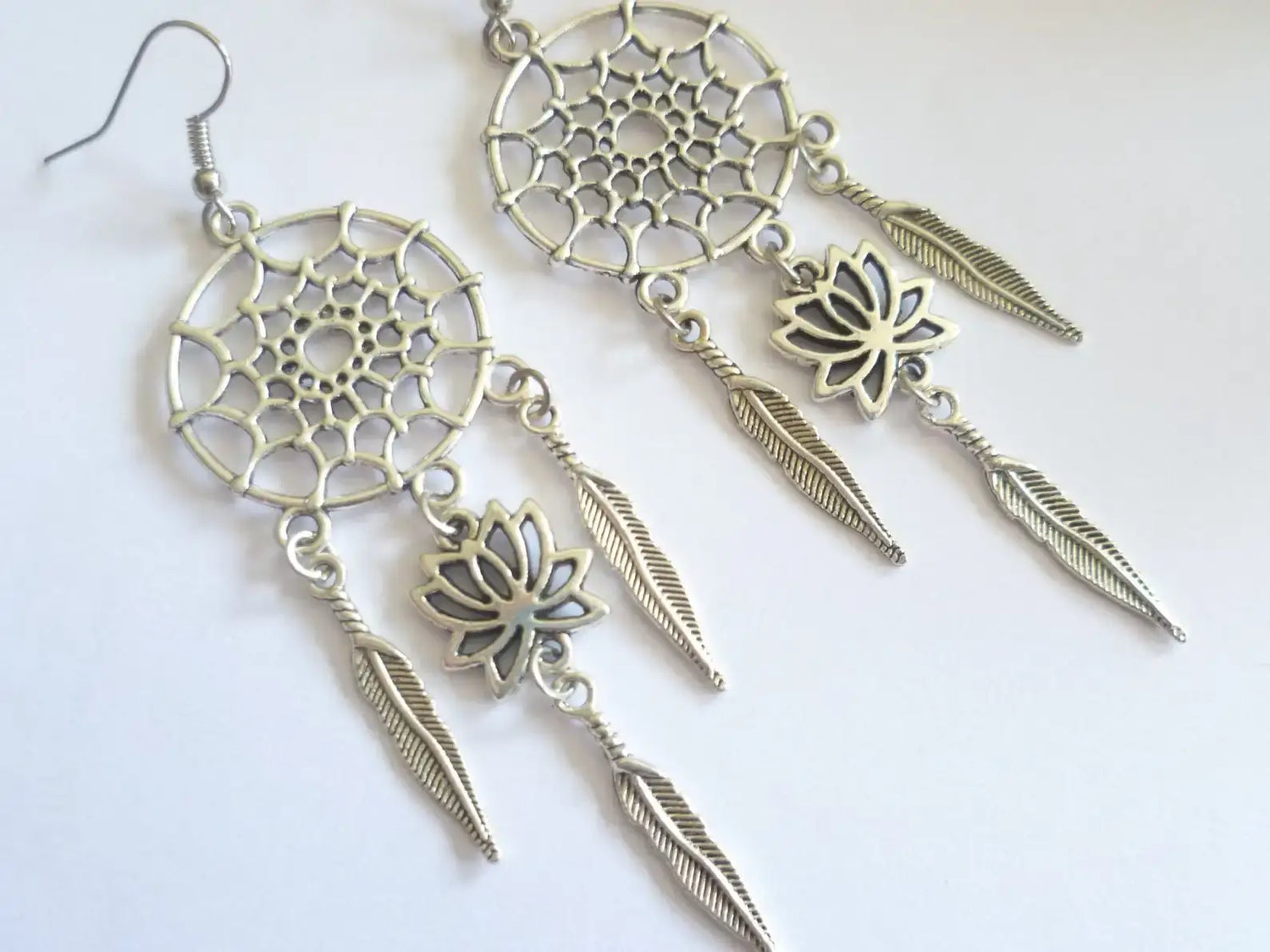 Sterling Silver Raw Amethyst Dream Catcher drop Earrings. Dream catcher dangle earrings
