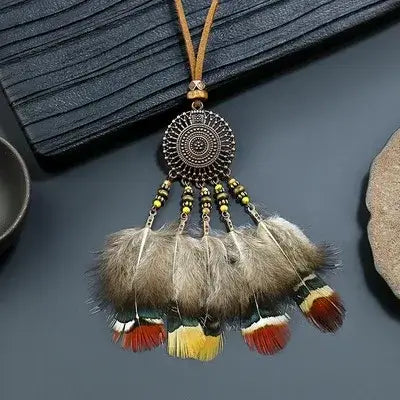 bohemian feather dreamcatcher necklace