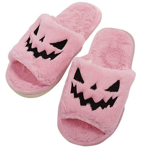 Halloween Pumpkin Slippers Open Toe Women Fuzzy Slippers Color Purple