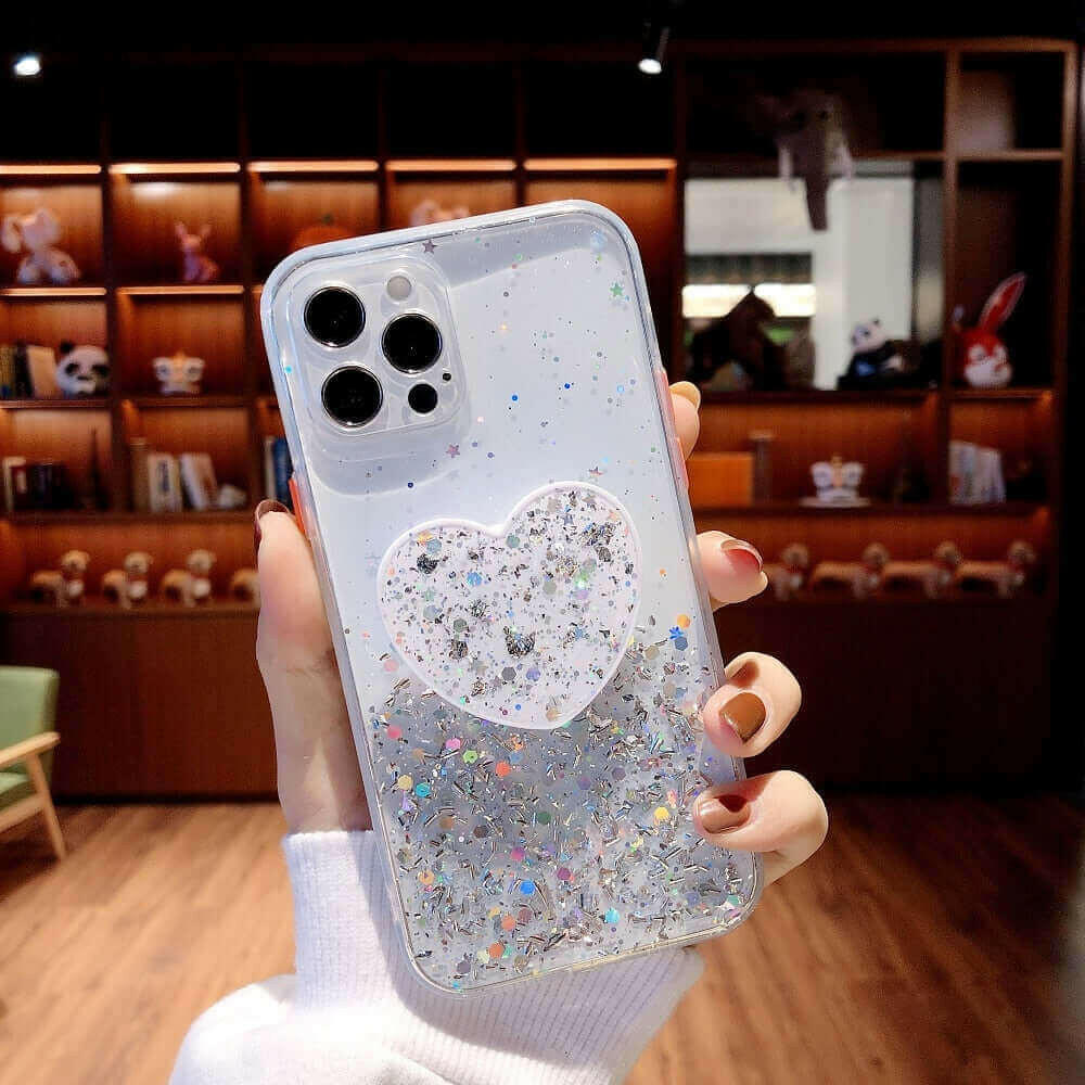 Buy 1 Get 1 Free Sequins Glitter Case with Love Stand for iPhone.