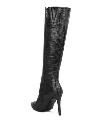 indulgent high heel croc calf boots.