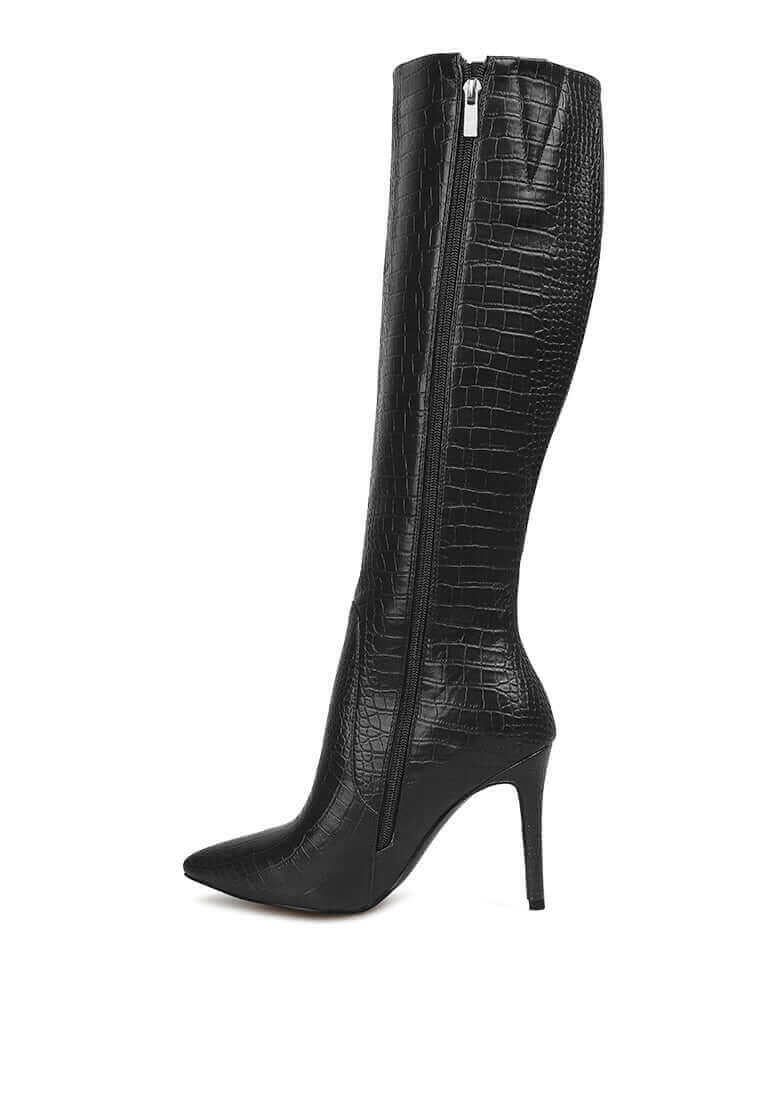 indulgent high heel croc calf boots.