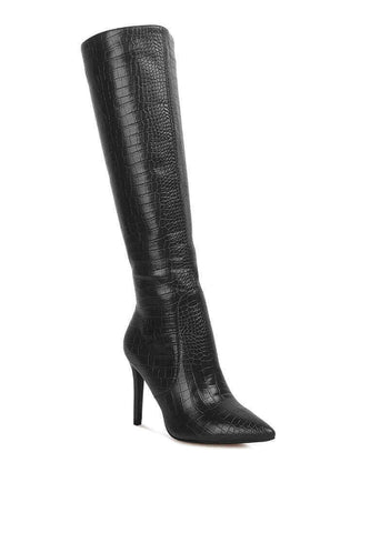 indulgent high heel croc calf boots.