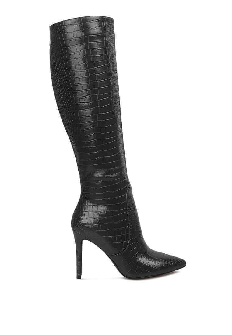 indulgent high heel croc calf boots.