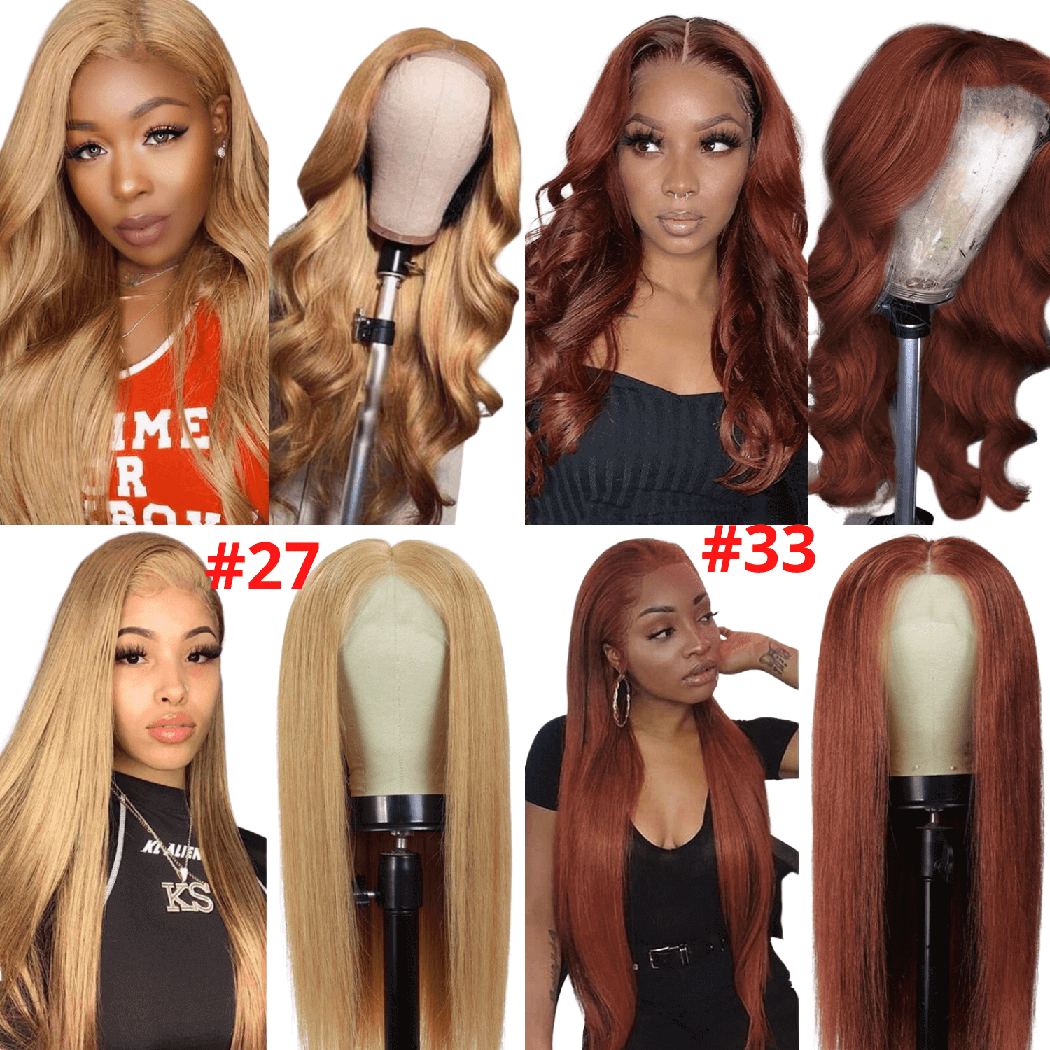 #27 Straight 13x1x4 T part Lace 4x4 Closure wigs Body Wave #33 Transpa.